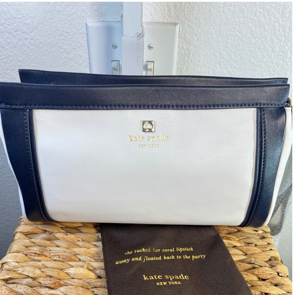 Kate Spade Brookame Street Willa Navy/White Leather Satchel NWT
